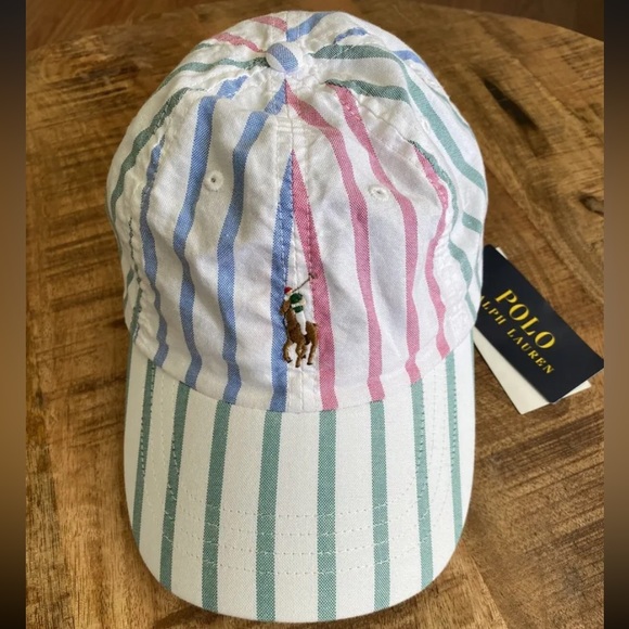 Polo Ralph Lauren Accessories - Polo Ralph Lauren White Multi Color Stripe Oxford Hat Cap Pony Logo - NEW NWT